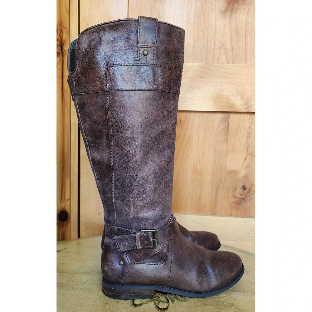 Marc Fisher Sz 6 Brown Leather Tall Knee High Riding Boots Preppy Equestrian